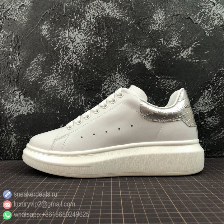 Alexander McQueen Sole Women Sneakers 37681 White&Silver Crocodile Pattern